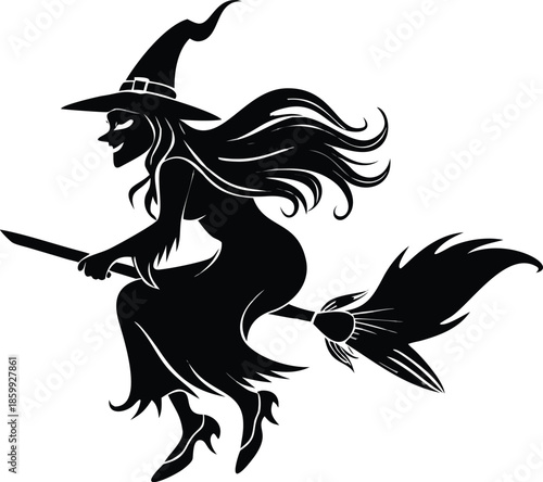 Silhouette Of Witch On Broomstick