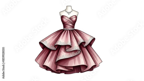 Elegant Rose Pink Gown with Diamond Necklace Accent, A Symphony of Style and Sophistication for Formal Occasions