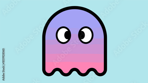 Cute Gradient Ghost Cartoon Character with Big Eyes.