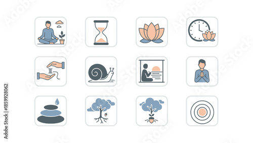 Collection of Icons Representing Mindfulness and Well-being.