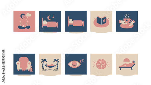 Collection of Icons Representing Relaxation and Well-being.