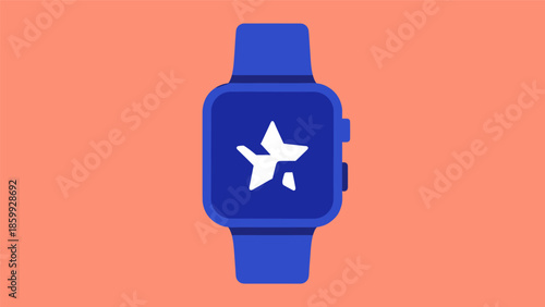 Blue Smartwatch Displaying a White Star Icon on the Screen.