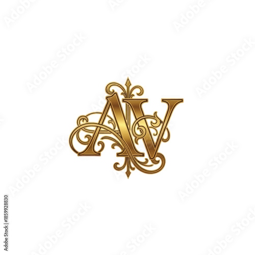Elegant gold ornate monogram A N V intertwined decorative emblem suitable for branding.