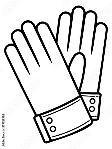 Hand drawn line art illustration of a pair of gloves depicting protective gear for household tasks