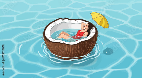 Coconut Pool Floating Illustration