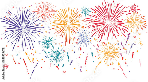 Colorful fireworks explosion illustration festive celebration background.