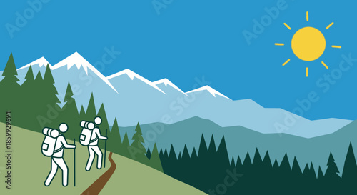 Mountain Hiking Under Sunny Sky