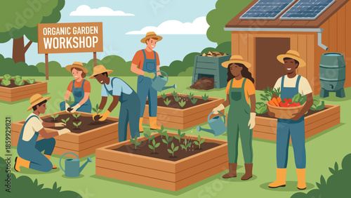 Group Gardening at Community Workshop with Raised Bed Gardens.