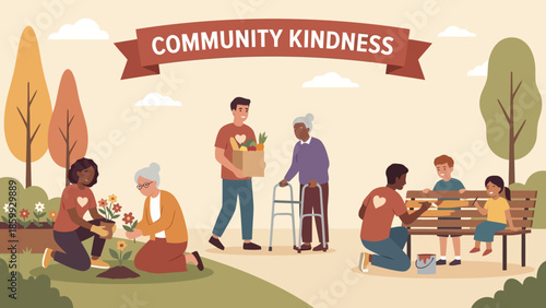 Community Kindness In Public Park Scene.