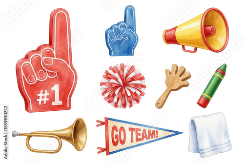 American Football Fan Gear and Cheerleading Props - Watercolor Style