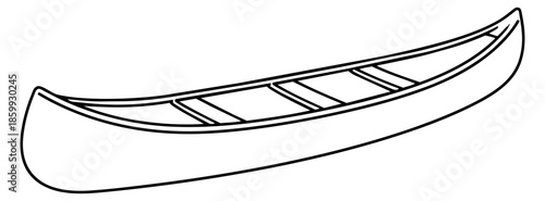 Line art illustration of a canoe depicting an empty boat for outdoor recreation