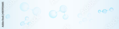 Molecules inside bubbles on blue background. Collagen serum bubble. Cosmetic essence. Concept skin care cosmetics solution.