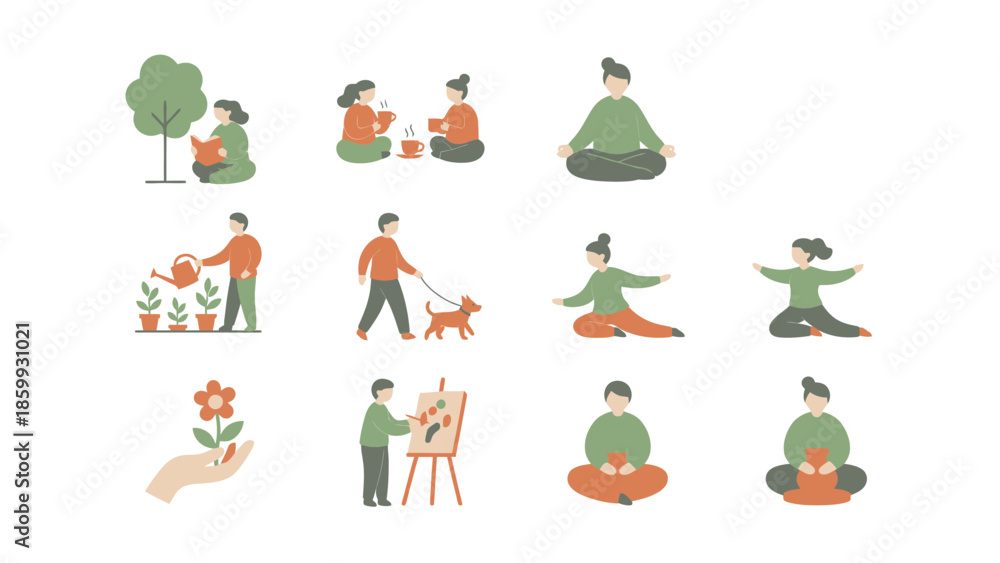 Fototapeta premium Collection of people engaged in various relaxing and healthy activities.