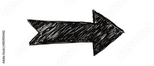 Flecha negra dibujada a mano con textura de garabato apuntando hacia la derecha sobre fondo blanco.