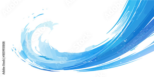 Onda de agua azul vibrante con trazos artísticos y fondo blanco transparente, ideal para diseño.