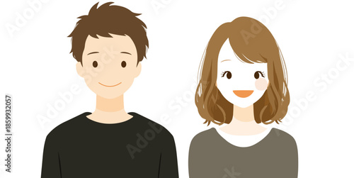 Coppia giovane sorridente in stile illustrazione vettoriale con sfondo trasparente, ritratto semplice.