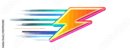 Icona stilizzata di fulmine colorato con effetto velocità e scia su sfondo trasparente, simbolo di energia rapida.