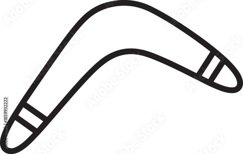 Simple black and white illustration of a traditional curved boomerang design on white background