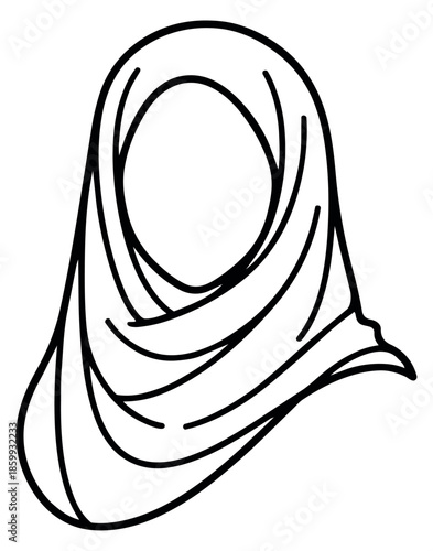 Hand drawn line art illustration of a hijab depicting a modest head covering for islamic culture and fashion concepts