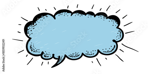 Bolla fumetto azzurra disegnata a mano con effetto esplosione, perfetta per messaggi su sfondo trasparente.