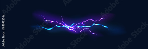 Bright flickering lightning effect, thunderstorm, stormy weather, electric discharge. Vector illustration