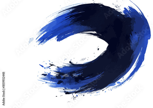 Pennellata astratta blu scuro e vibrante su sfondo bianco, effetto inchiostro giapponese o calligrafia moderna.