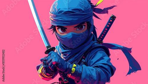 Intense Ninja Warrior Ready for Battle with Katana.