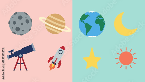 Collection of celestial bodies, spacecraft, and astronomical instruments for exploring the universe and cosmos