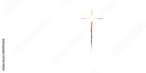 빛나는 십자가가 흰색 배경에 떠있는 모습, 종교적 상징과 희망을 나타내는 투명한 이미지