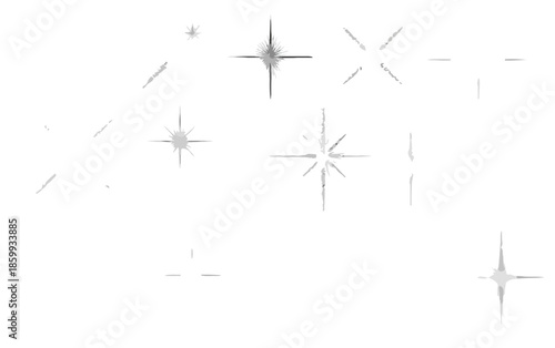 다양한 크기와 모양의 반짝이는 별 모양 효과 모음, 투명한 배경에 빛나는 효과가 돋보입니다.