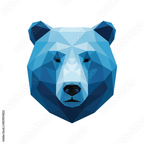 Geometric Blue Bear Head Illustration with Faceted Polygonal Design.