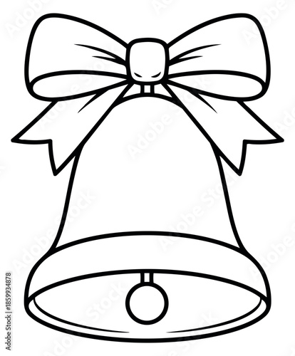 Line art illustration of a festive bell depicting a decorative bow for holiday celebrations