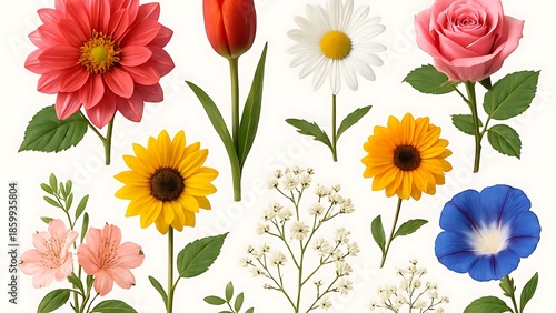 collection of flower on white background ,seamless,isolated on white
