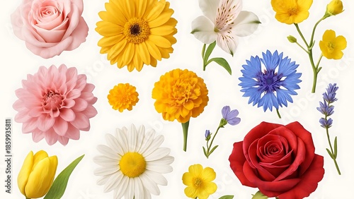 collection of flower on white background ,seamless,isolated on white
