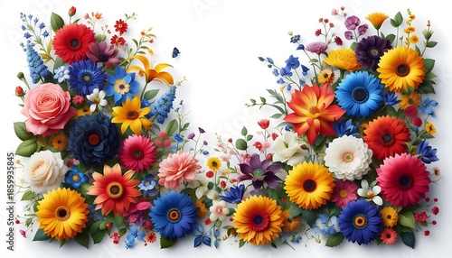 collection of flower on white background ,seamless,isolated on white
