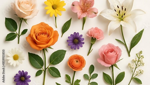 collection of flower on white background ,seamless,isolated on white
