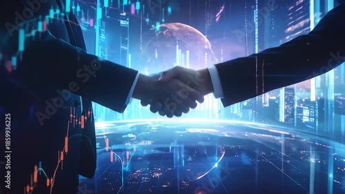 Global Business Deal: Handshake and Technology