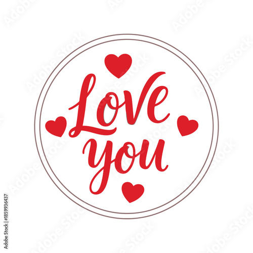 Red love you sticker with hearts valentine's day card Vector