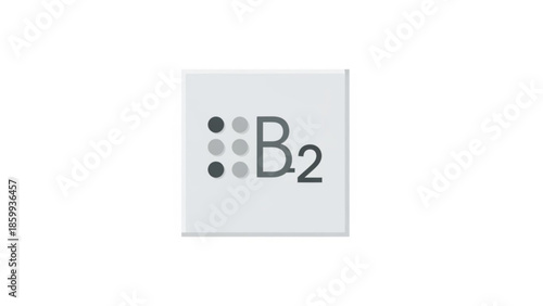 A minimalist white square with a subtle shadow and the text B2 surrounded by a pattern of dots