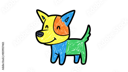 Colorful cartoon dog illustration with vibrant colors and simple design.