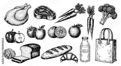 Groceries Food Icon Set Organic Healthy Meal