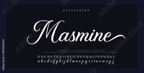 Script signature alphabet, elegant flowing letters, stylish cursive font for graceful branding, romantic headline, handwritten typography, timeless typographic design. Vector typeset