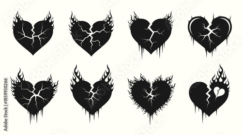 Broken Heart Gothic Icon Set Love Sign Rock
