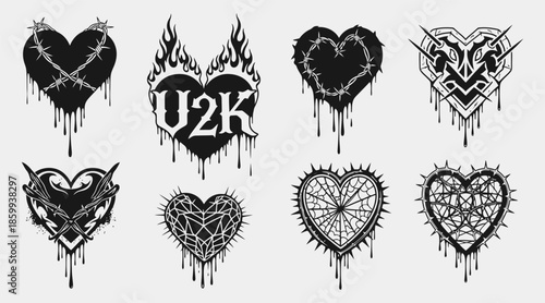 Heart Tattoo Gothic Set Abstract Love Concept
