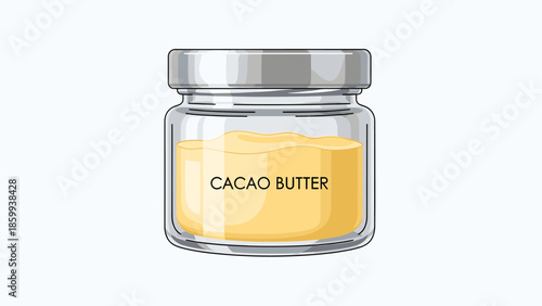 Cacao Butter in Glass Jar. Natural cosmetic ingredient, food product, or skincare item. Vector illustration on white background.