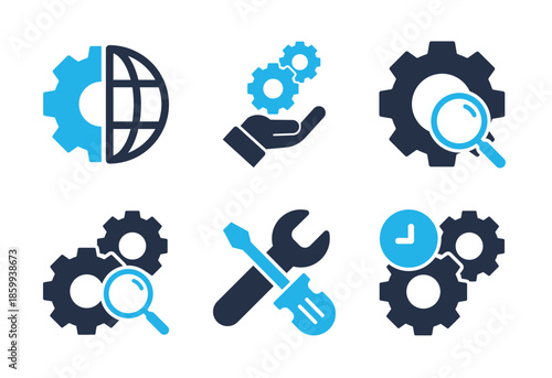 Technical Support Tools icon set. Solid glyph series icons