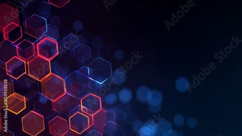Abstract hexagon technology background with futuristic geometric shapes and digital circuit patterns, modern vector design for innovation, computing, and high-tech concepts