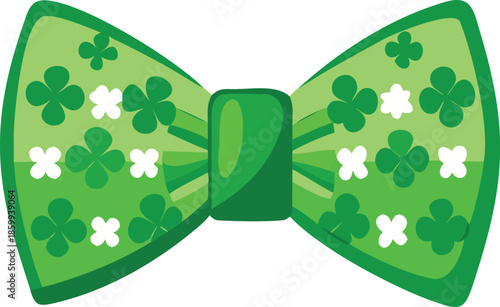 Vector Icon Of A Green Bowtie With Shamrock Patterns Flat Style Isolated