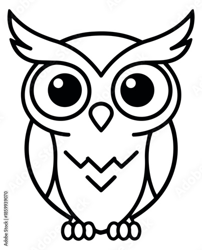 Simple line art illustration of an owl depicting a cute and friendly appearance for educational or decorative purposes