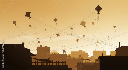 Rooftop Kite Flying Scene During Uttarayan Festival